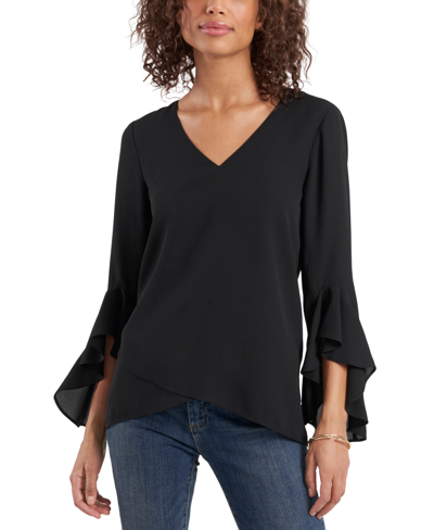 Shop Vince Camuto Flutter-sleeve Tunic In Black