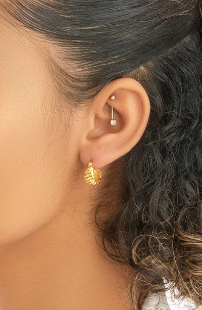 Sterling Forever Croissant Dome Hoop Earrings In Gold