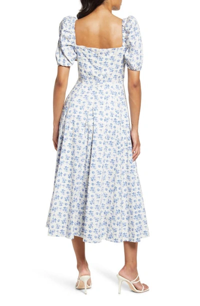 Shop House Of Cb Tallulah Puff Sleeve Midi Dress In Blue Floral