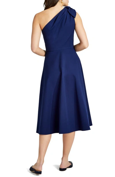 Shop Kate Spade One-shoulder Cotton Blend A-line Dress In Squid Ink