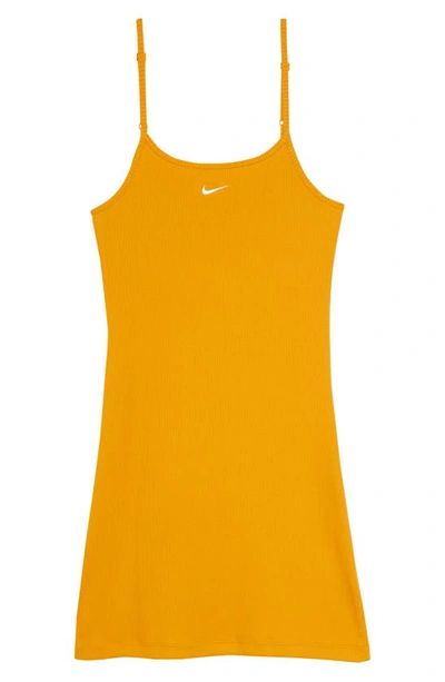 Shop Nike Ribbed Stretch Cotton Minidress In Light Curry/ White