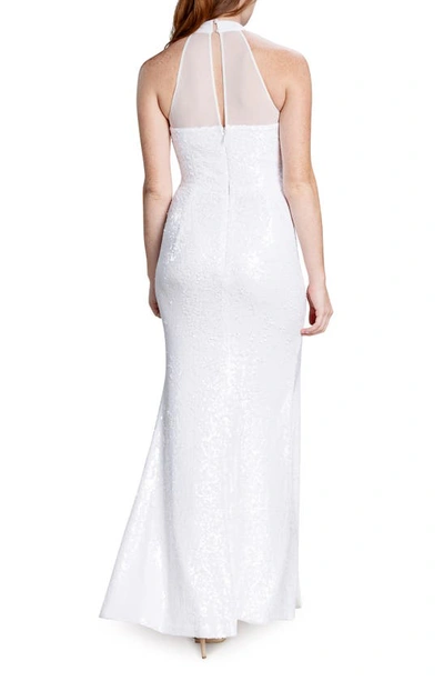 Shop Dress The Population Samara Sequin Halter Neck Gown In Off White Multi
