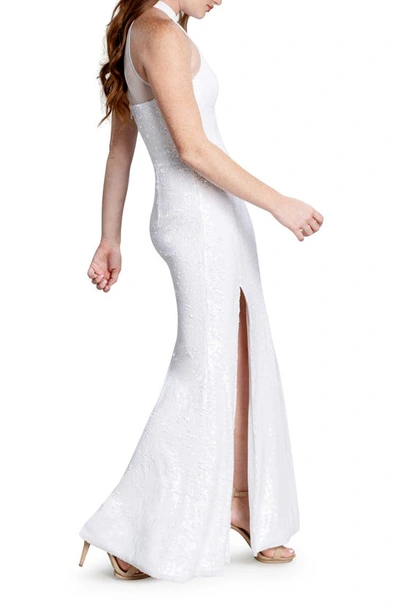 Shop Dress The Population Samara Sequin Halter Neck Gown In Off White Multi