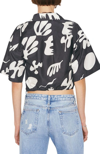 Shop Frame Abstract Leaf Twist Front Cotton & Silk Crop Shirt In Faded Noir Multi