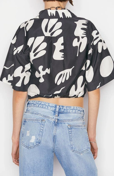 Shop Frame Abstract Leaf Twist Front Cotton & Silk Crop Shirt In Faded Noir Multi
