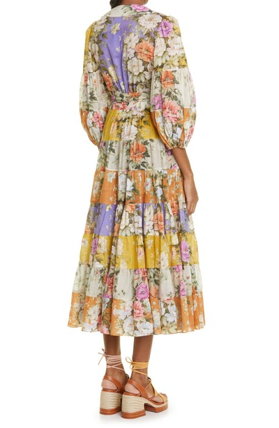 Shop Zimmermann Colorblock Floral Wrap Midi Dress In Spliced