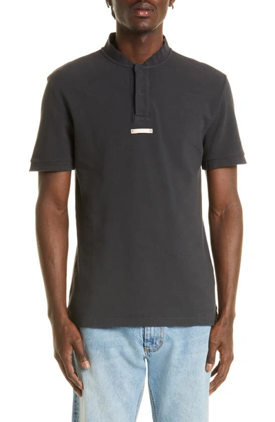 Shop Maison Margiela Collarless Cotton Polo In Washed Black