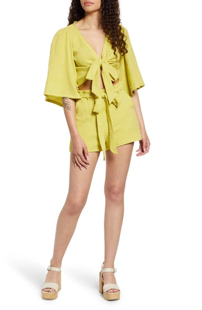 Lulus Friendship Lime Green Paperbag Waist Shorts In Lime Green