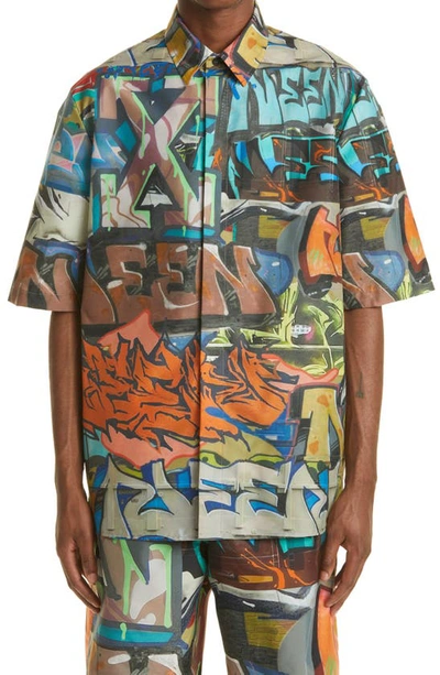 Shop Off-white X Neen Graffiti Print Short Sleeve Button-up Shirt In Multicolor