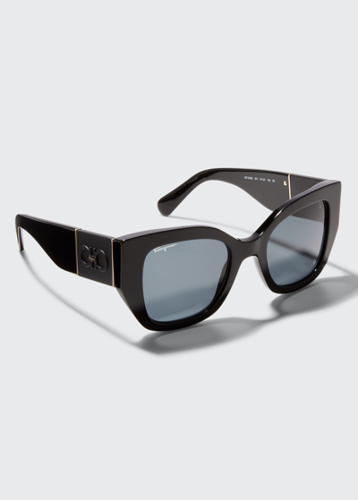 Shop Ferragamo Gancio Square Acetate Sunglasses In Black