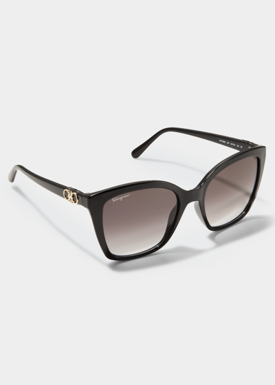 Shop Ferragamo Gancini Square Injection Plastic Sunglasses In Black