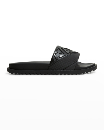 Shop Fendi Men's Ff Logo Slide Sandals In Black