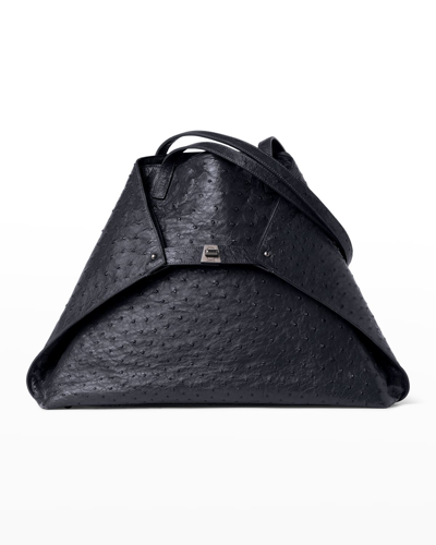 Shop Akris Ai Medium Ostrich Shoulder Bag In Denim