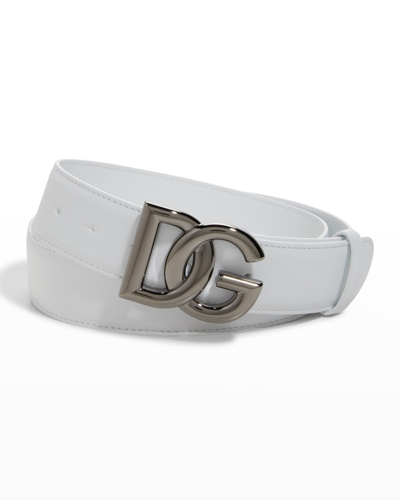 Shop Dolce & Gabbana Men's Dg-logo Leather Belt In White