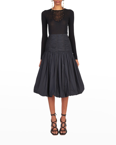 Shop Ulla Johnson Roselani Gathered Dropped Waist Midi Skirt In Noir