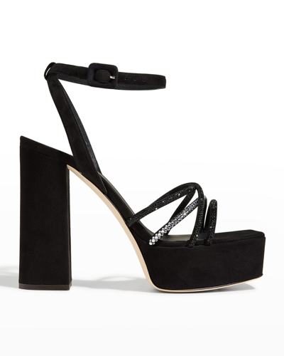 Shop Giuseppe Zanotti Crystal Ankle-strap Platform Sandals In Nero
