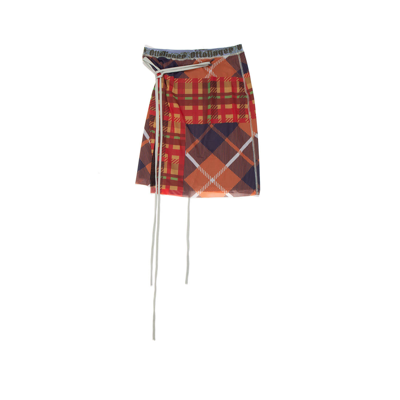 Shop Ottolinger Mesh Tartan Mini Skirt In Red
