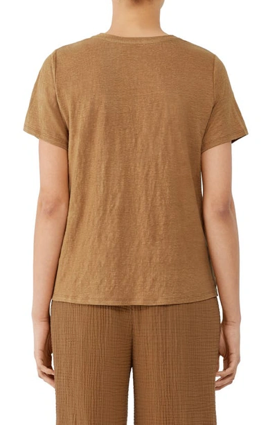 Shop Eileen Fisher Organic Linen Crewneck T-shirt In Chestnut