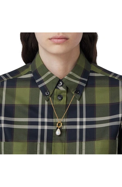 Shop Burberry Anette Check Cotton Button-down Shirt In Dark Olive Green Chk