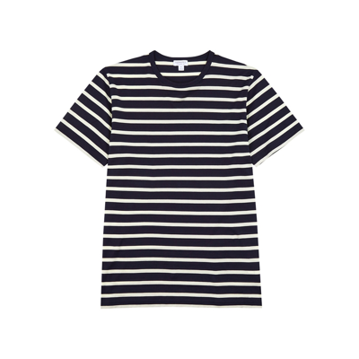Shop Sunspel Navy Striped Cotton T-shirt