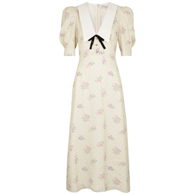 Shop Alessandra Rich Floral-print Silk-jacquard Midi Dress In Cream