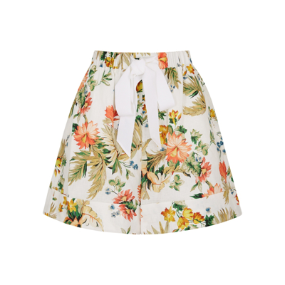 Shop Erdem Maui White Floral-print Linen Shorts