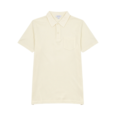 Shop Sunspel Riviera Cream Cotton-mesh Polo Shirt In Off White