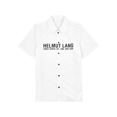 Shop Helmut Lang White Logo-print Cotton-poplin Shirt