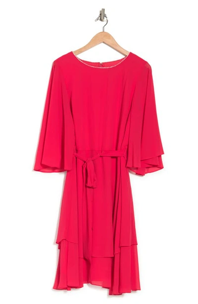 Marina Chiffon Flutter Sleeve Dress In Cherry