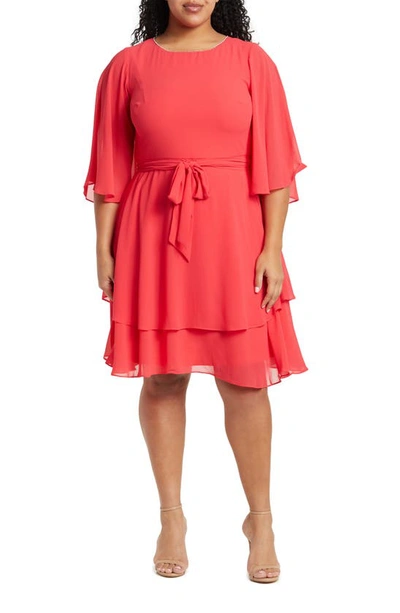 Marina Chiffon Flutter Sleeve Dress In Cherry