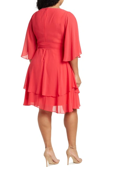 Marina Chiffon Flutter Sleeve Dress In Cherry