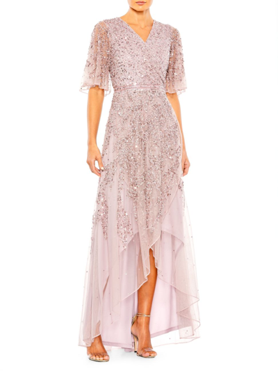 Shop Mac Duggal Women's Metallic High-low Gown In Vintage Lilac