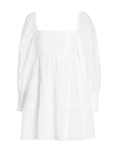 Shop Alice And Olivia Women's Rowen Tiered Tie-back Cotton Minidress In Off White