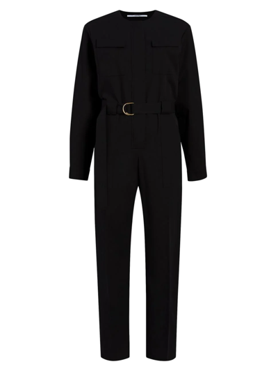 Shop Another Tomorrow Women's Belted Straight-leg Jumpsuit In Black