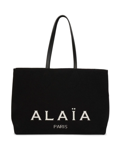 Shop Alaïa Women's Knit Logo Tote In Noir