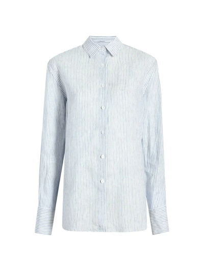Shop Another Tomorrow Women's Linen Oversized Shirt In White Blue Stripe