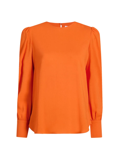 Shop Another Tomorrow Women's Gathered Sleeve Crewneck Blouse In Tangerine