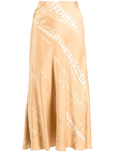 Shop Voz Bias Silk Midi Skirt In Brown