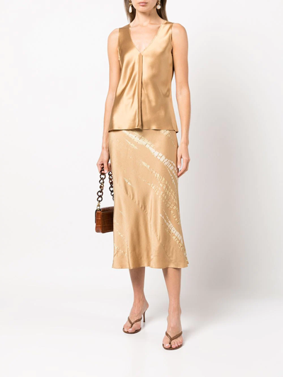 Shop Voz Bias Silk Midi Skirt In Brown