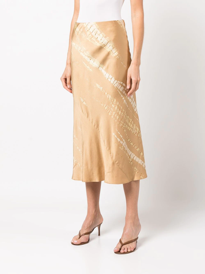 Shop Voz Bias Silk Midi Skirt In Brown