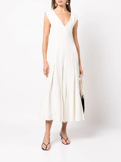 Shop Voz Harlequin Silk-linen Midi Dress In White