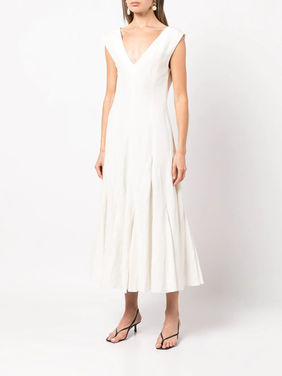 Shop Voz Harlequin Silk-linen Midi Dress In White