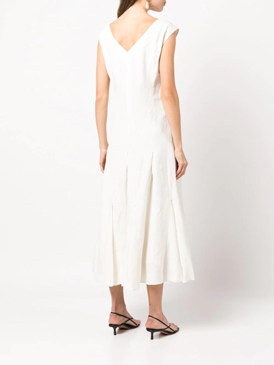 Shop Voz Harlequin Silk-linen Midi Dress In White