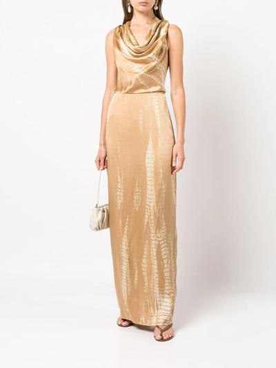 Shop Voz Convertible Silk Maxi Dress In Brown