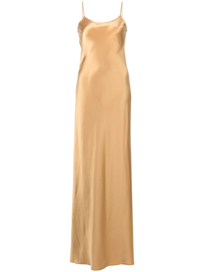 Shop Voz Sleeveless Silk Maxi Slip Dress In Gold