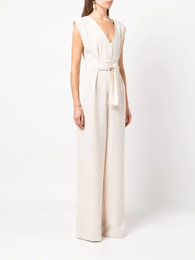 Shop Voz Belted V-neck Jumpsuit In Neutrals