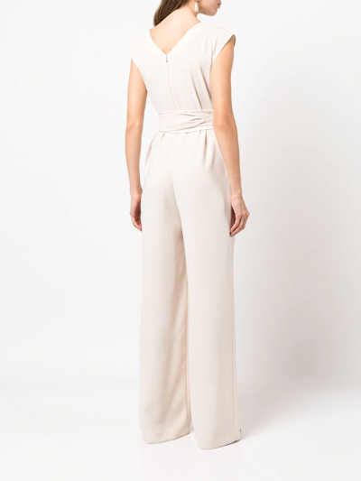 Shop Voz Belted V-neck Jumpsuit In Neutrals