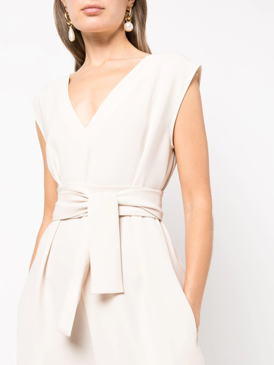 Shop Voz Belted V-neck Jumpsuit In Neutrals