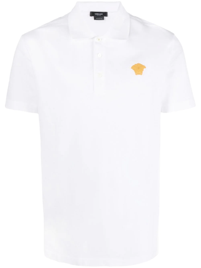 Shop Versace Medusa Head Motif Polo Shirt In White