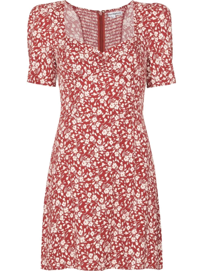 Shop Reformation Brittney Floral-print Mini Dress In Red